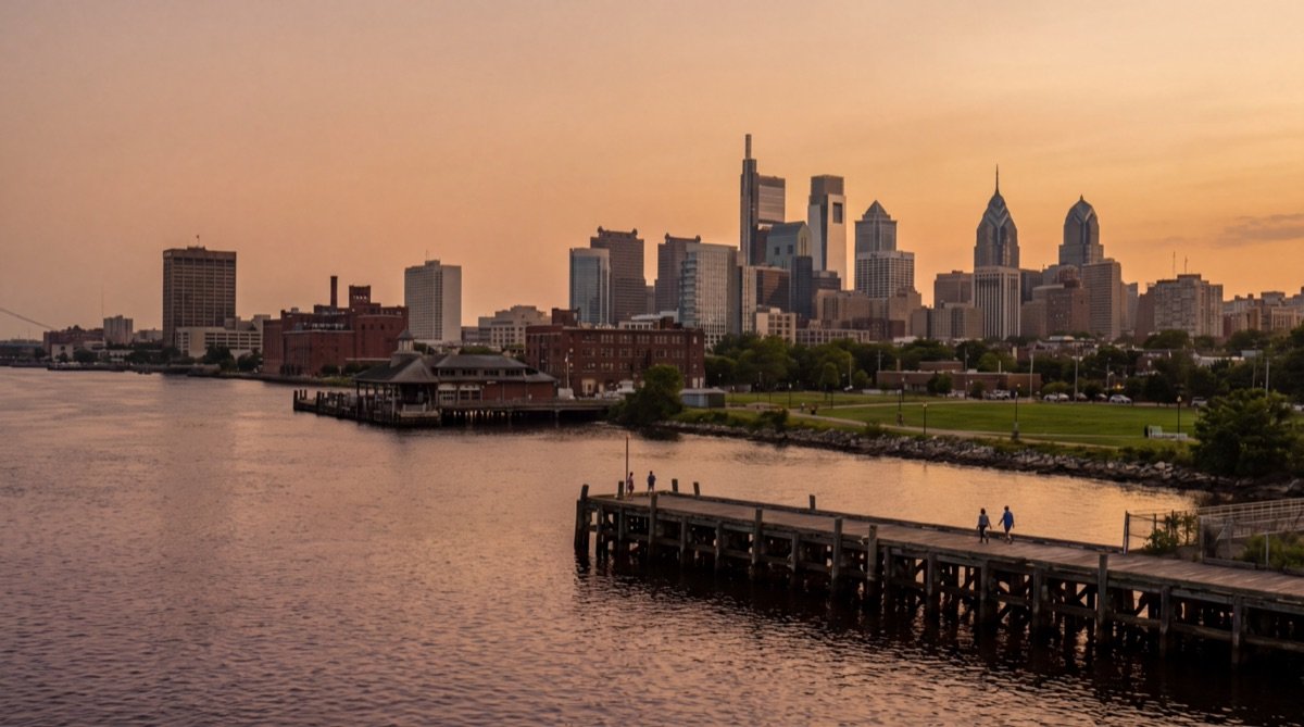 Camden, New Jersey — golden-hour city view