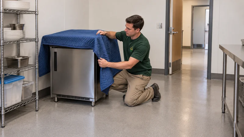 Protect the released equipment before its carrying stage Mover begins quilted protection of released stationary restaurant equipment