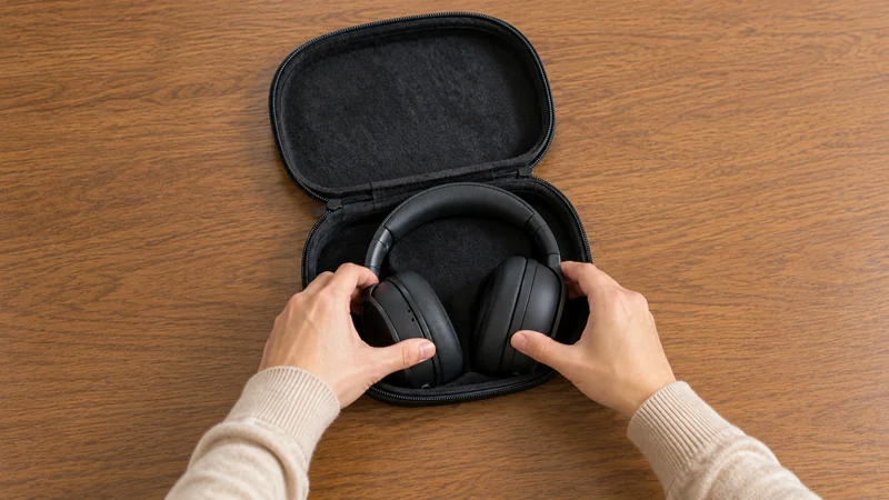 Keep personal headphones in their own case Employee places personal headphones into their own supported case