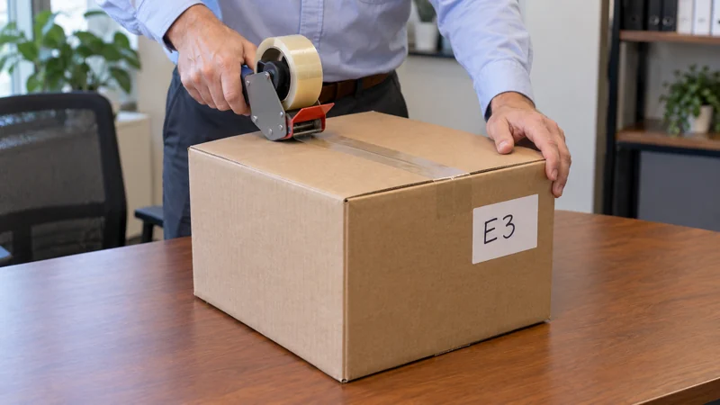 Close the employee carton after its contents are grouped Employee closes a grouped personal carton along its top seam
