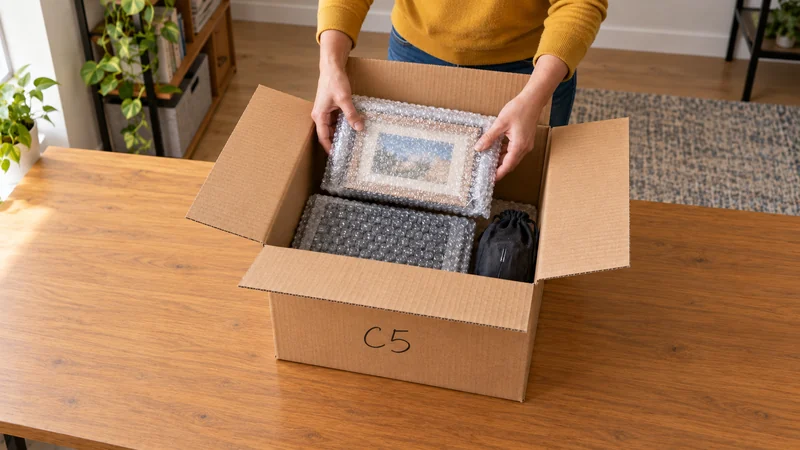 Keep the employee group together while packing Employee packs protected personal items into an identified desk carton