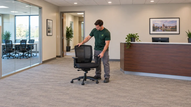 Mover checks a selected office chair before preparation