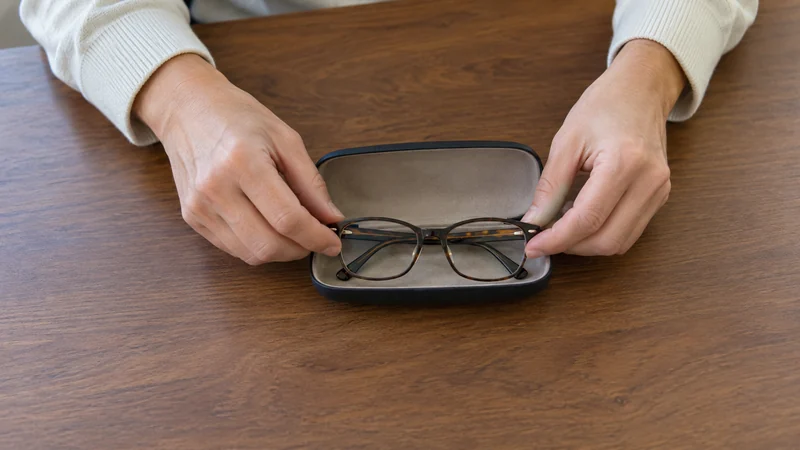 Employee places personal glasses into their own supported case