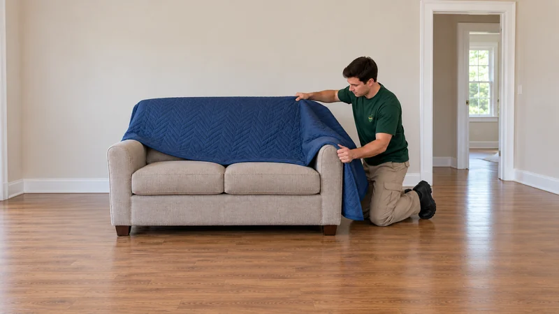 Keep a designer arrival separate from existing contents Mover begins quilted preparation of a released designer-ordered sofa