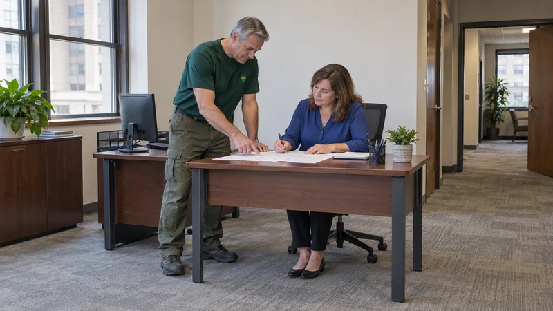 Coordinate the receiving layout A mover and department coordinator agree a phased receiving layout in a practical office