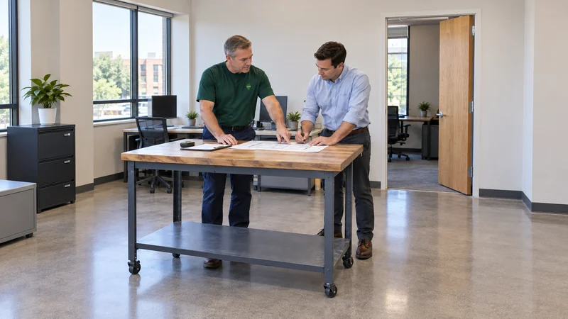 Coordinate the receiving layout A mover and operations lead align an office phase with the receiving layout