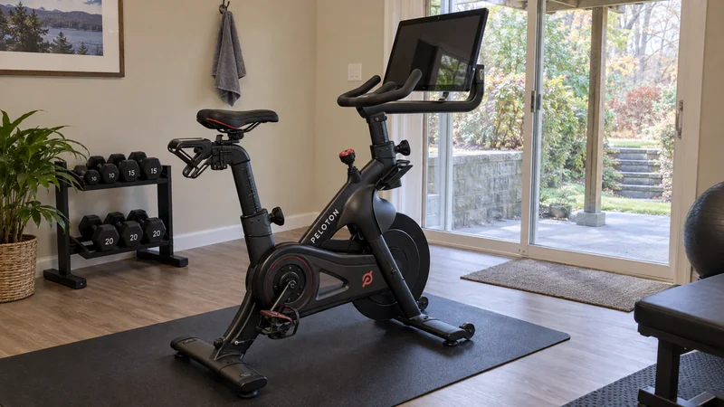 Include heavy equipment in the delivery request A stationary exercise bike placed on a mat in its receiving room