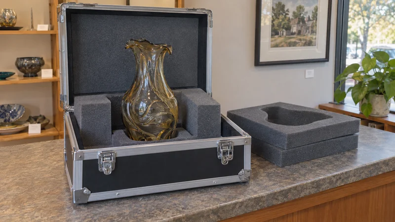 Match protection to the art object An art-glass vessel supported inside a fitted protective transport case