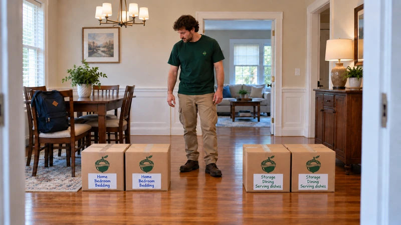 Two sealed low carton groups have written Home and Storage destinations beside a clear residential route