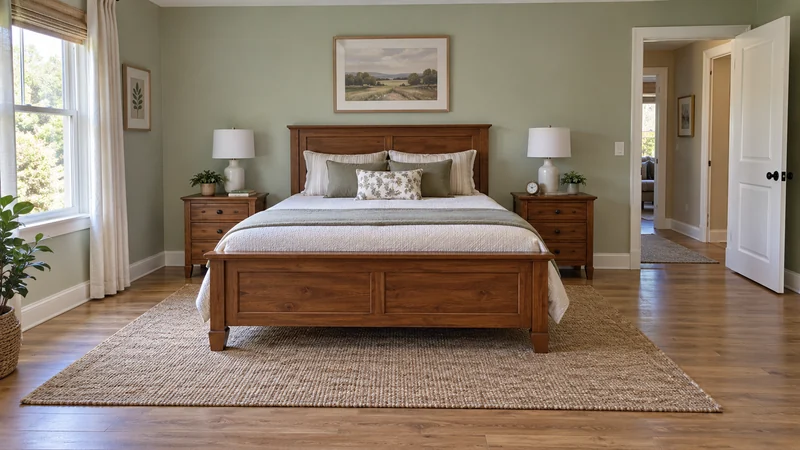 A bed and two bedside tables placed in a completed ground-floor guest bedroom A bed and two bedside tables placed in a completed ground-floor guest bedroom