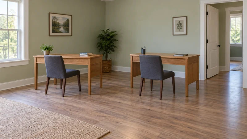 Two desks placed in a room after an internal office layout change Two desks placed in a room after an internal office layout change