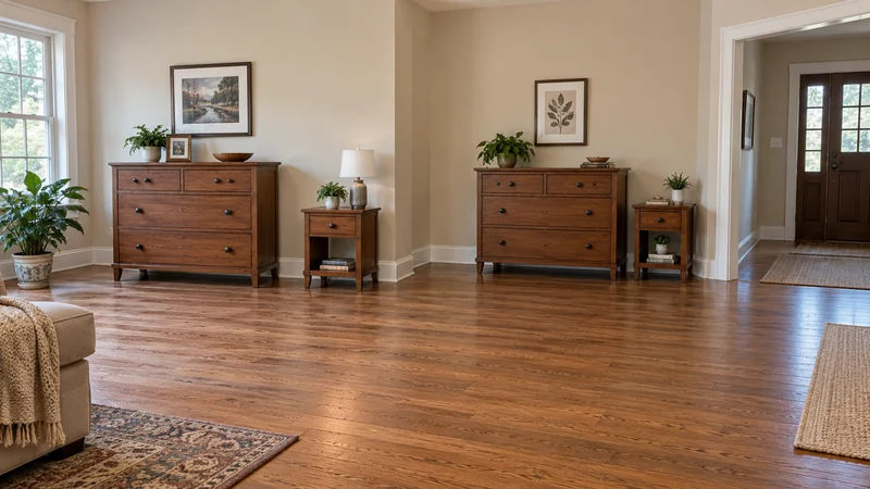 Dressers and small tables held in a family-room area while bedrooms are painted