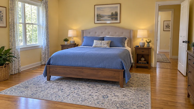 A bed and bedside tables assembled and placed after an on-site garage delivery