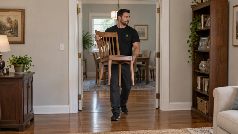 A mover carrying a dining chair within an Ellenville NY apartment building A mover carrying a dining chair within an Ellenville NY apartment building