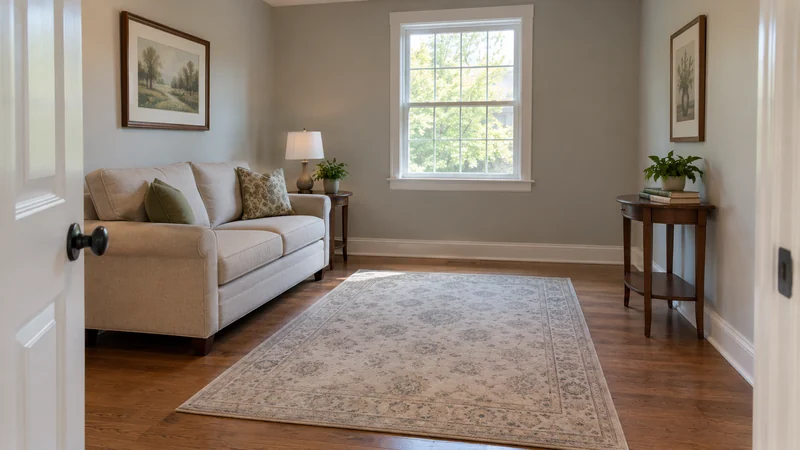 A sofa and two occasional tables held in an approved room before a home wedding A sofa and two occasional tables held in an approved room before a home wedding