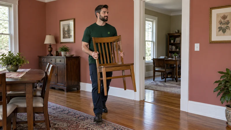 A mover carrying a chair toward an authorized holding room in Sussex A mover carrying a chair toward an authorized holding room in Sussex