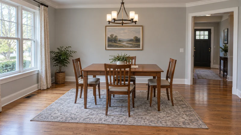 Dining furniture arranged after the remaining delivery and agreed placement Dining furniture arranged after the remaining delivery and agreed placement