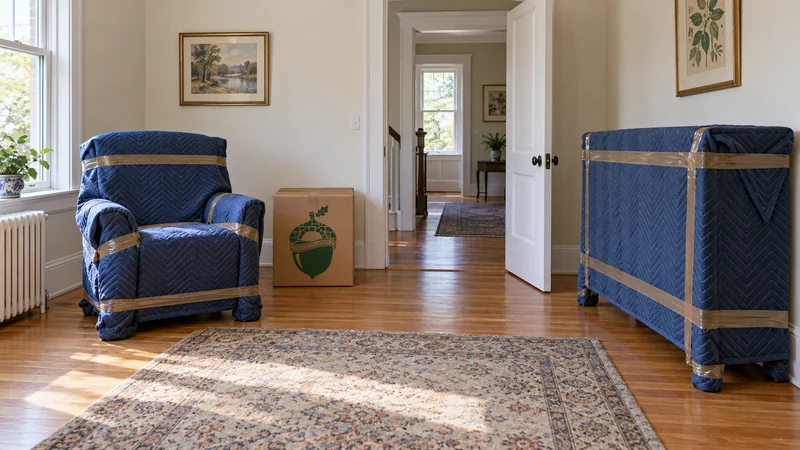 A temporary furniture group arranged around a clear room route