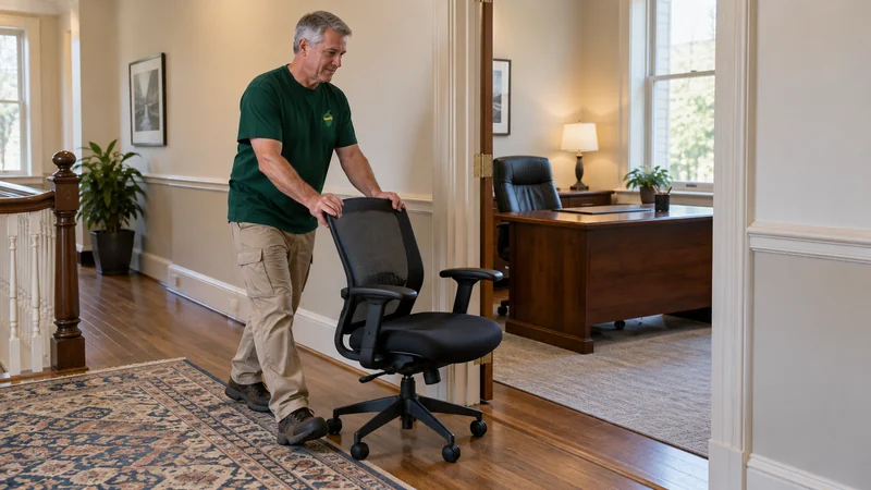 An office chair transferred to its new room
