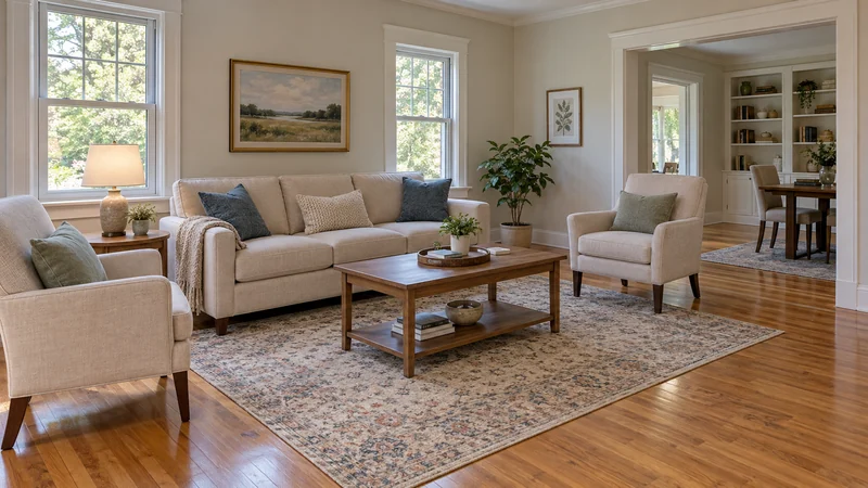A living room arranged for real estate photographs