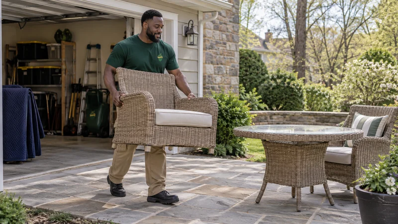 A patio chair returned to the chosen outdoor arrangement A patio chair returned to the chosen outdoor arrangement