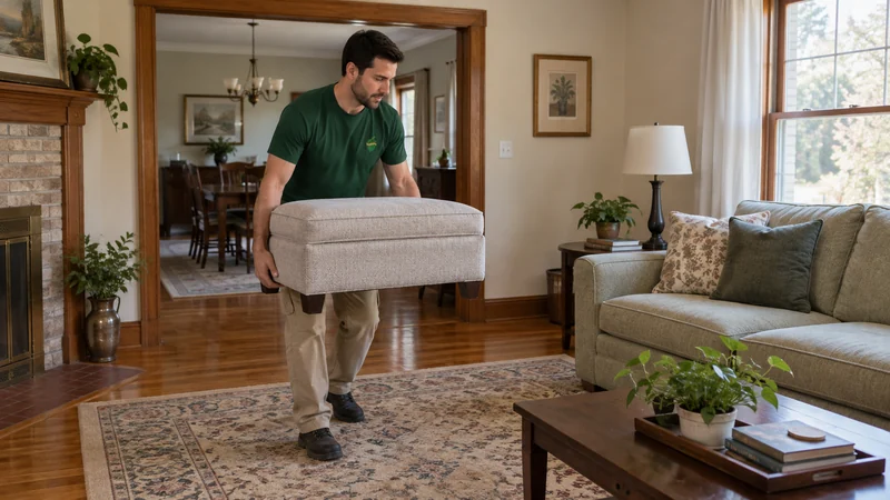 A mover positioning a light piece after an area-rug change A mover positioning a light piece after an area-rug change