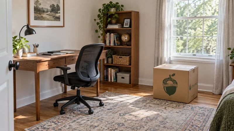 A spare room prepared for its new home-office arrangement A spare room prepared for its new home-office arrangement