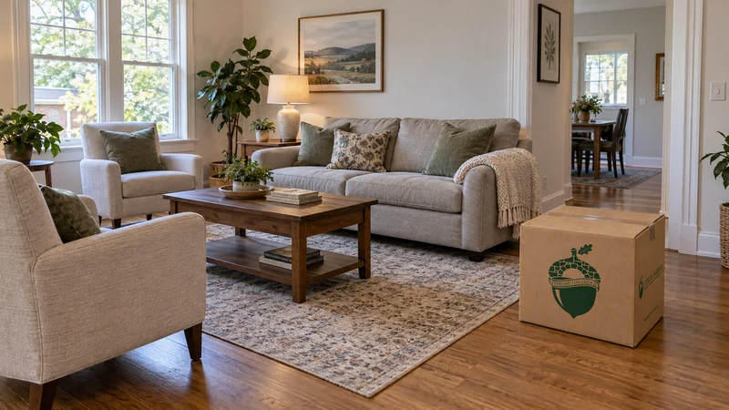 Staging pieces positioned in a bright receiving room