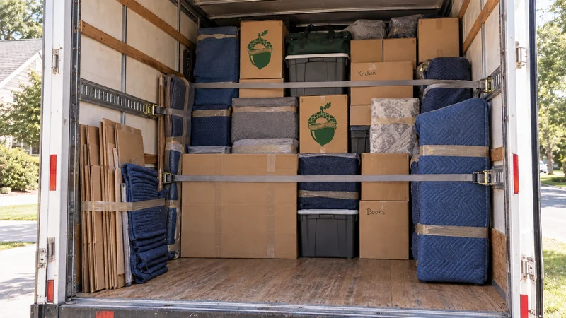 A dense mixed direct household load with protected furniture, cartons, customer totes and side supplies A dense mixed direct household load with protected furniture, cartons, customer totes and side supplies