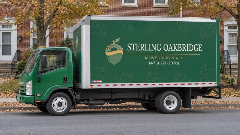 A green moving truck parallel to a representative Allentown residential curb A green moving truck parallel to a representative Allentown residential curb