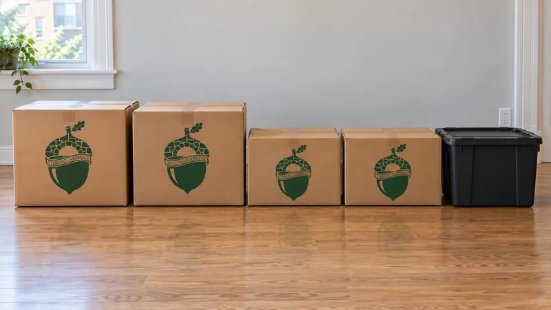 Sealed household cartons and an unbranded tote in a smaller pickup group Sealed household cartons and an unbranded tote in a smaller pickup group