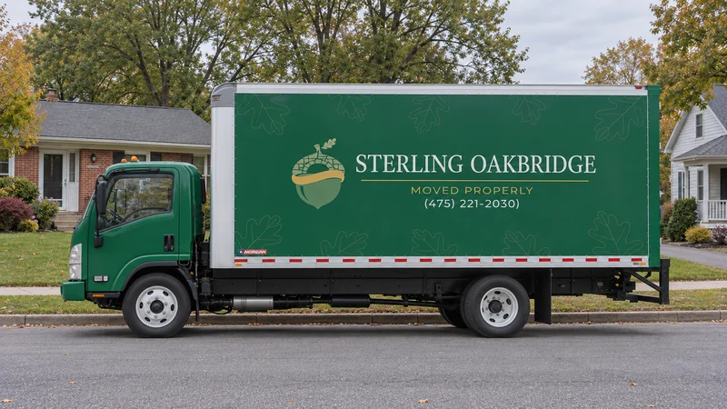 A green moving truck beside representative Erie homes