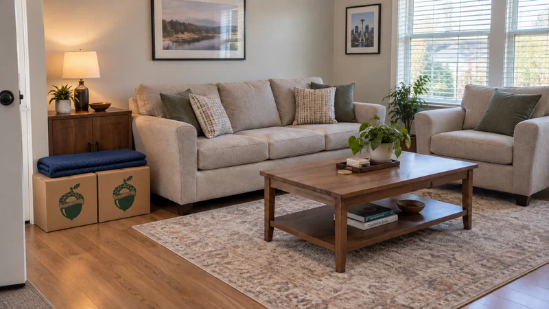 A finished receiving living room with unwrapped furniture and removed protection A finished receiving living room with unwrapped furniture and removed protection