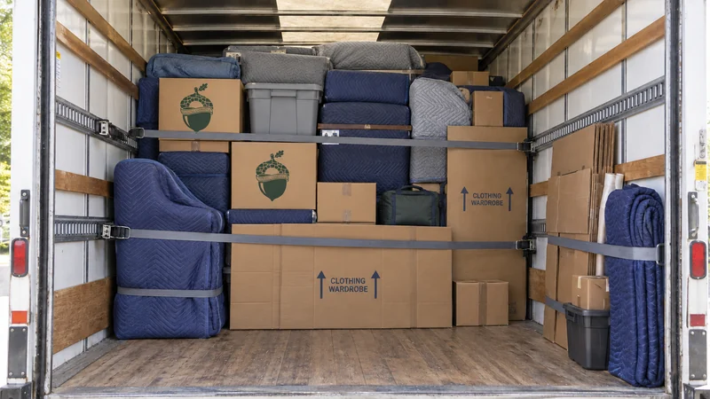 A dense mixed direct shipment with protected furniture, household cartons, totes and restrained side supplies A dense mixed direct shipment with protected furniture, household cartons, totes and restrained side supplies
