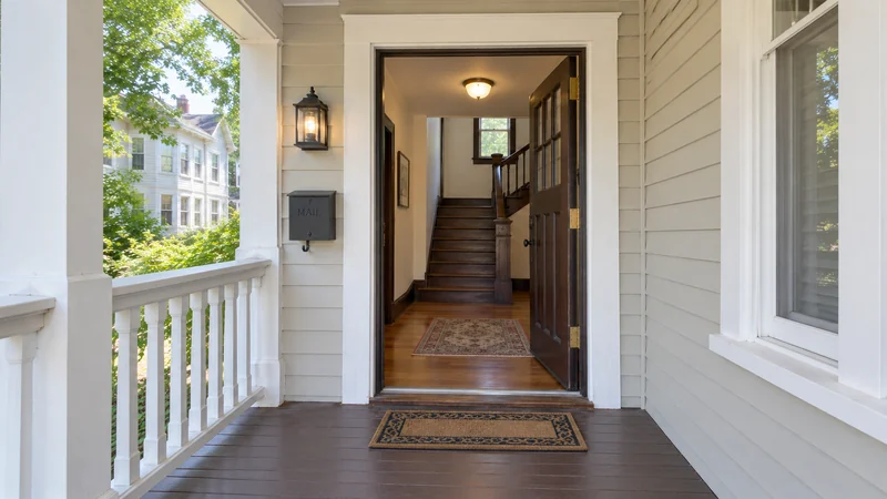 Review the entrance, threshold and visible stair turns against the largest pieces before pickup. A complete residential entrance and initial stair route used for access planning