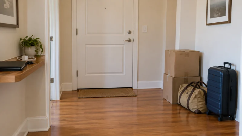 Travel bags and a closed document folder kept separate from shipment cartons Travel bags and a closed document folder kept separate from shipment cartons