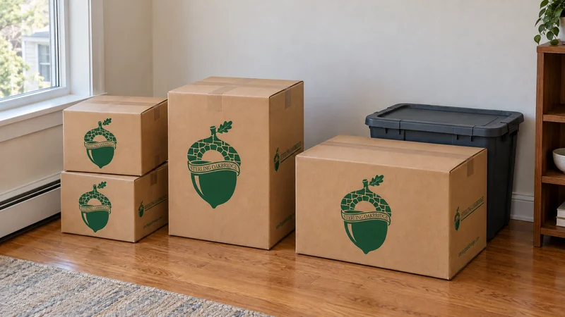 A smaller consolidated carton group with Book, China and large-linen cartons and a customer tote A smaller consolidated carton group with Book, China and large-linen cartons and a customer tote