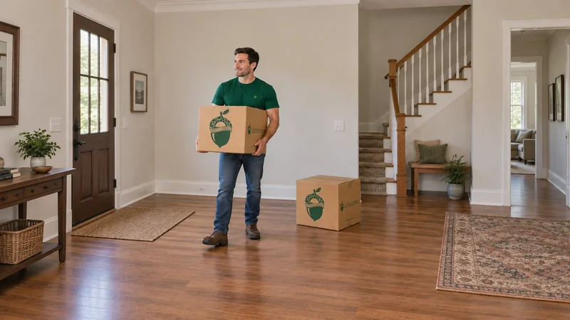 A mover supporting a medium sealed kraft carton in a rental entry