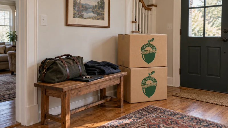 An overnight bag, keys and closed document folder kept outside the main shipment