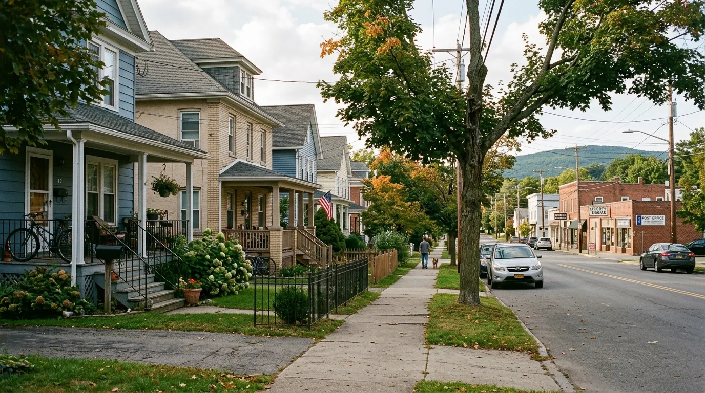 Two-family homes and village center buildings in another Ellenville neighborhood.