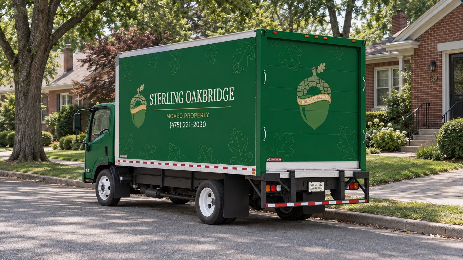 Green Sterling Oakbridge truck parked beside a residential curb
