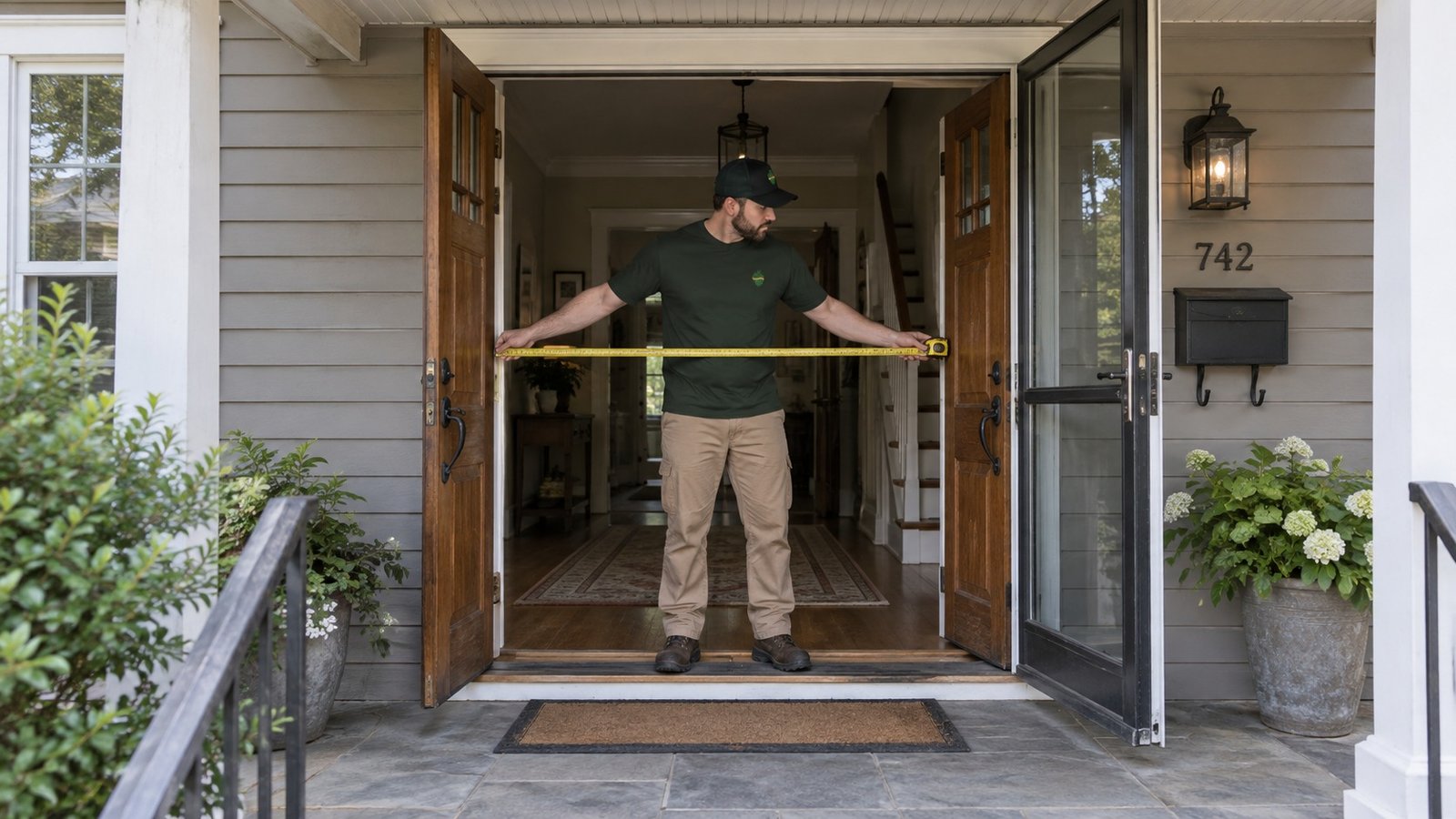 Check the clear opening A male Sterling Oakbridge mover measures the clear width between the inner jambs of an open house entrance.