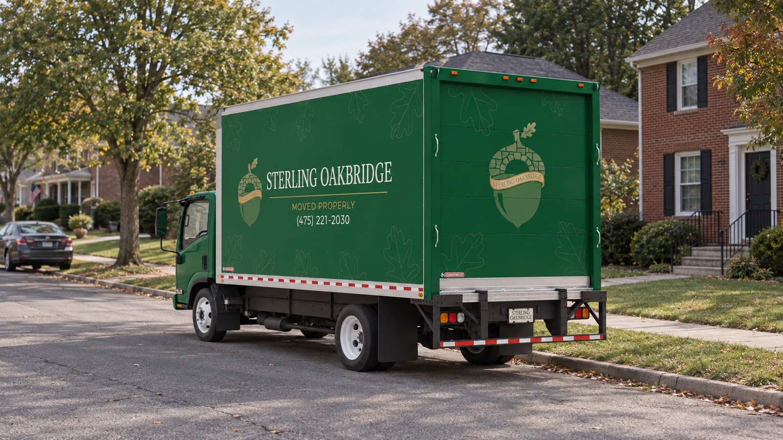 Green Sterling Oakbridge truck parked beside a residential curb
