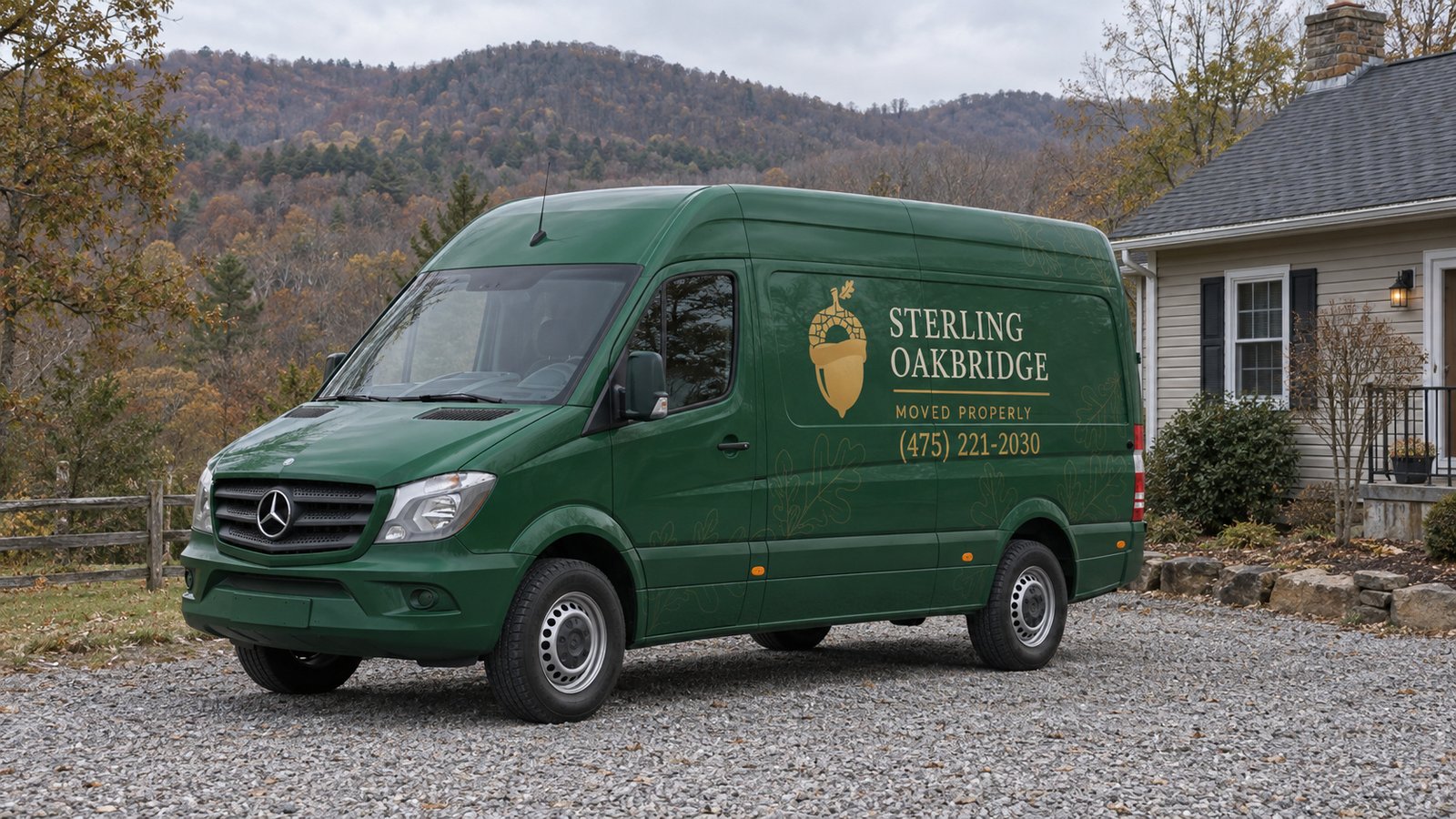 Private standing space for a small shipment A complete green Sterling Oakbridge Sprinter on a level private gravel bay