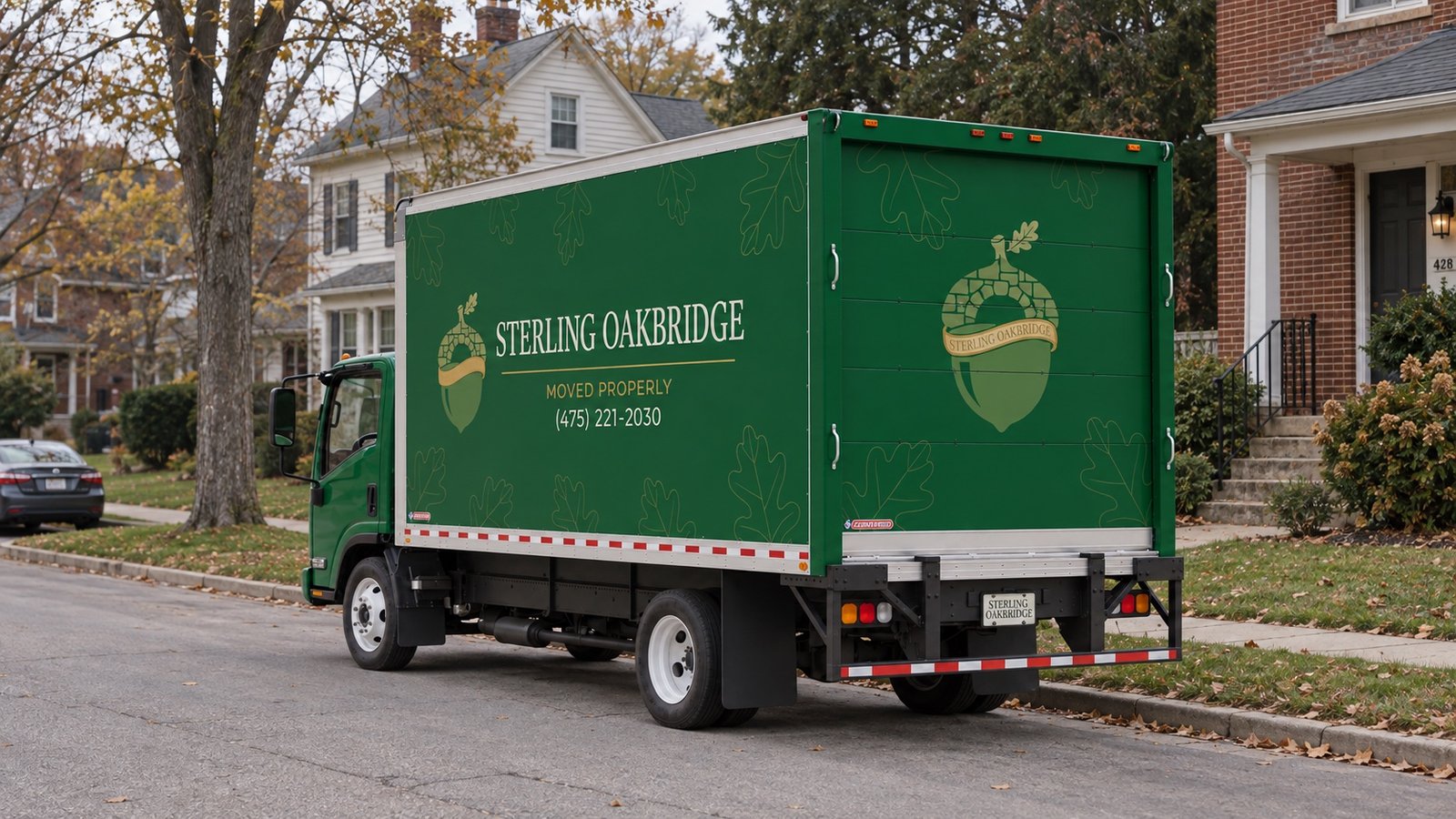 Green Sterling Oakbridge truck parked beside a residential curb