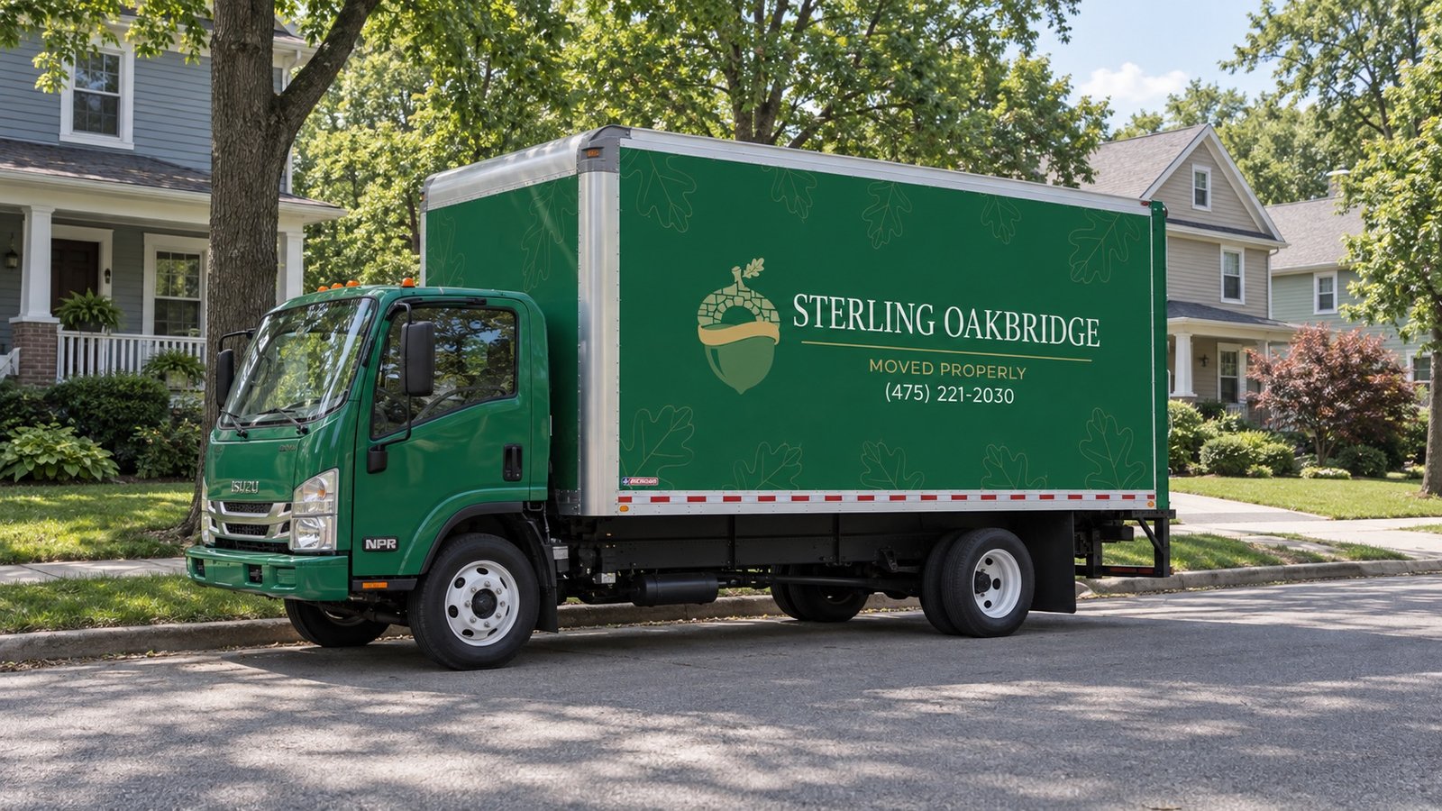 Green Sterling Oakbridge truck parked beside a residential curb