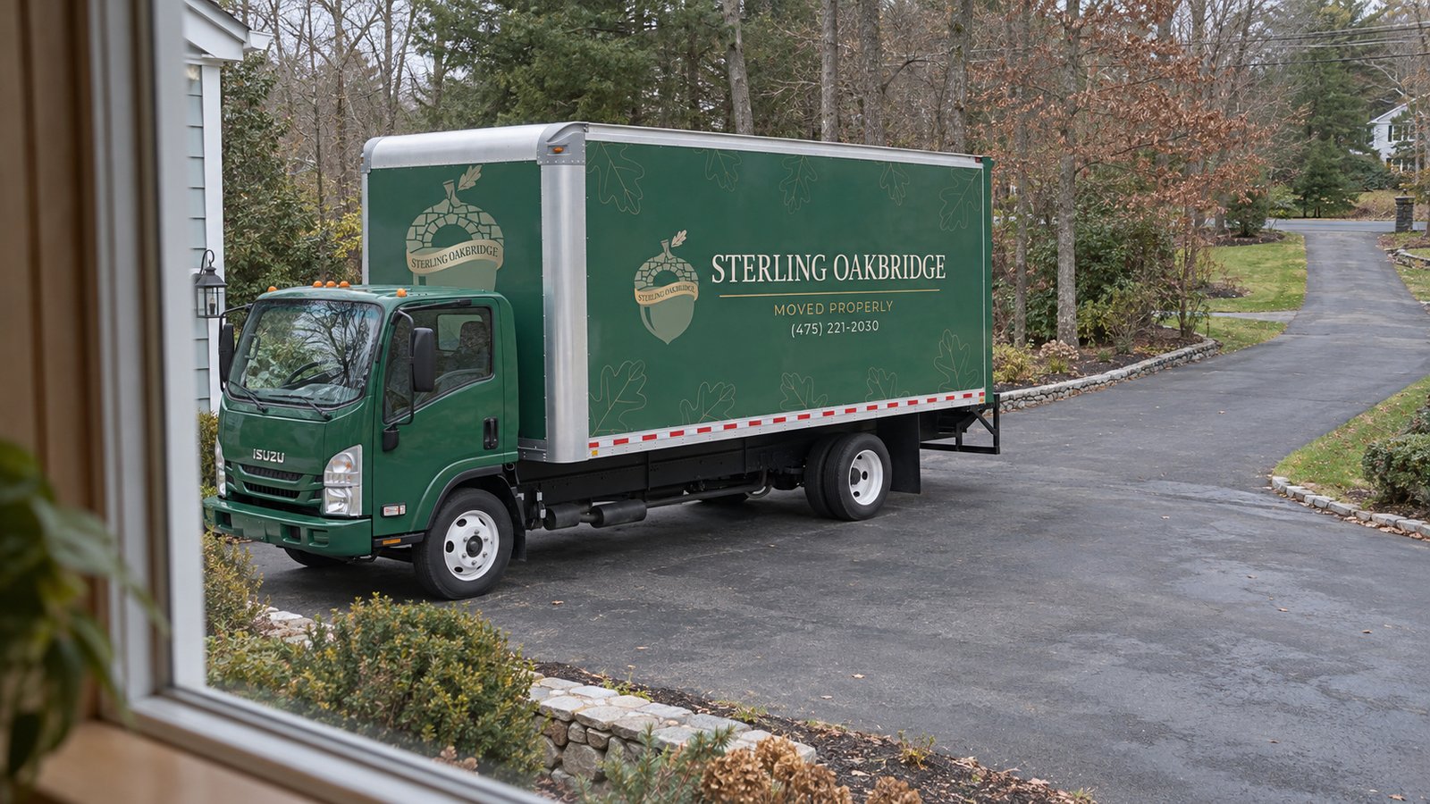 Planning the truck position Sterling Oakbridge moving truck on a paved private driveway