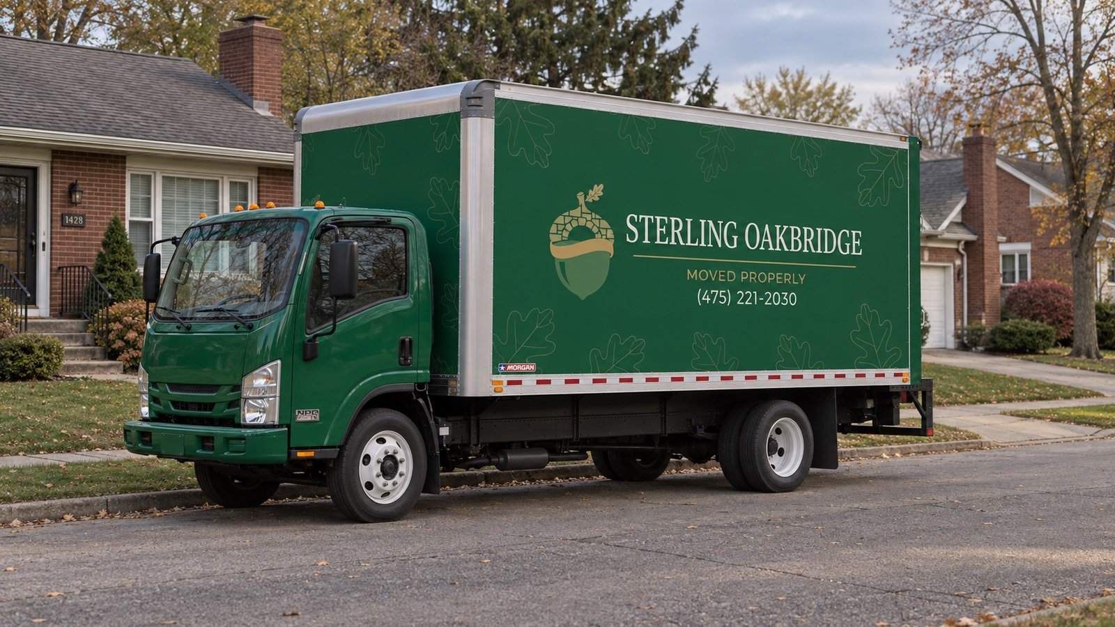 Green Sterling Oakbridge truck parked beside a residential curb