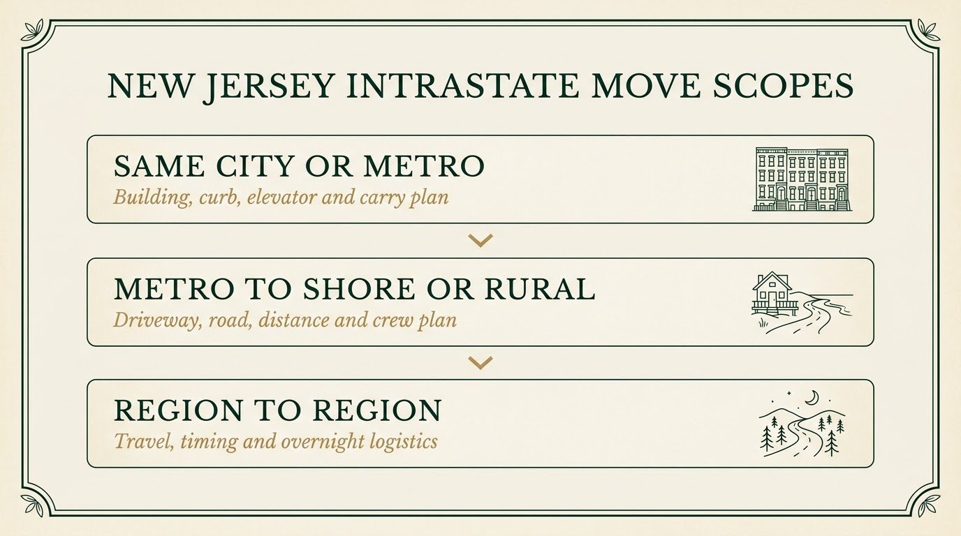 New Jersey intrastate move scopes — same city or metro, metro to shore or rural, region to region