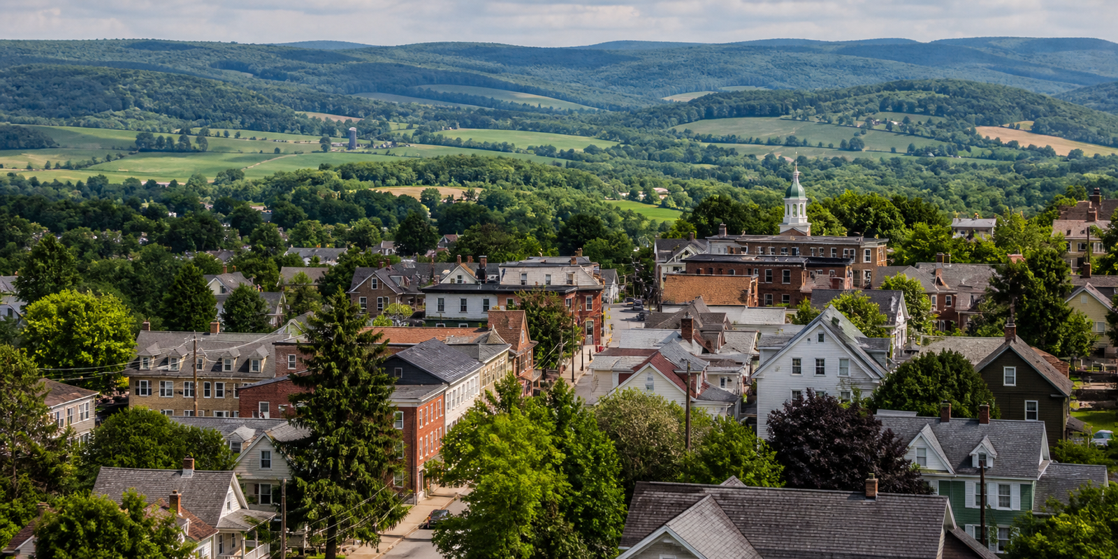 A Pennsylvania town with Appalachian foothills